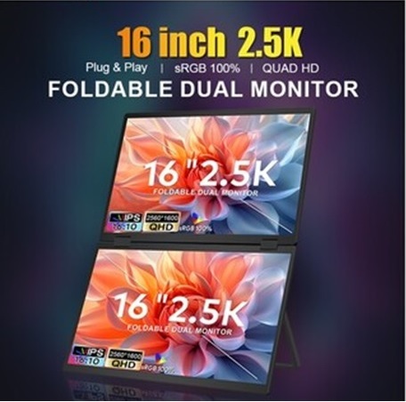 מרחיב תצוגה ל 2 מסכים מצב אנכי עבור מחשבים ניידים 12-18 אינטש מתאים לשוק ההון Connect2 2CEXFD16 2.5K 2560x1600 16 Inch Foldable Tri-Screen Monitor with Two USB-C and HDMI